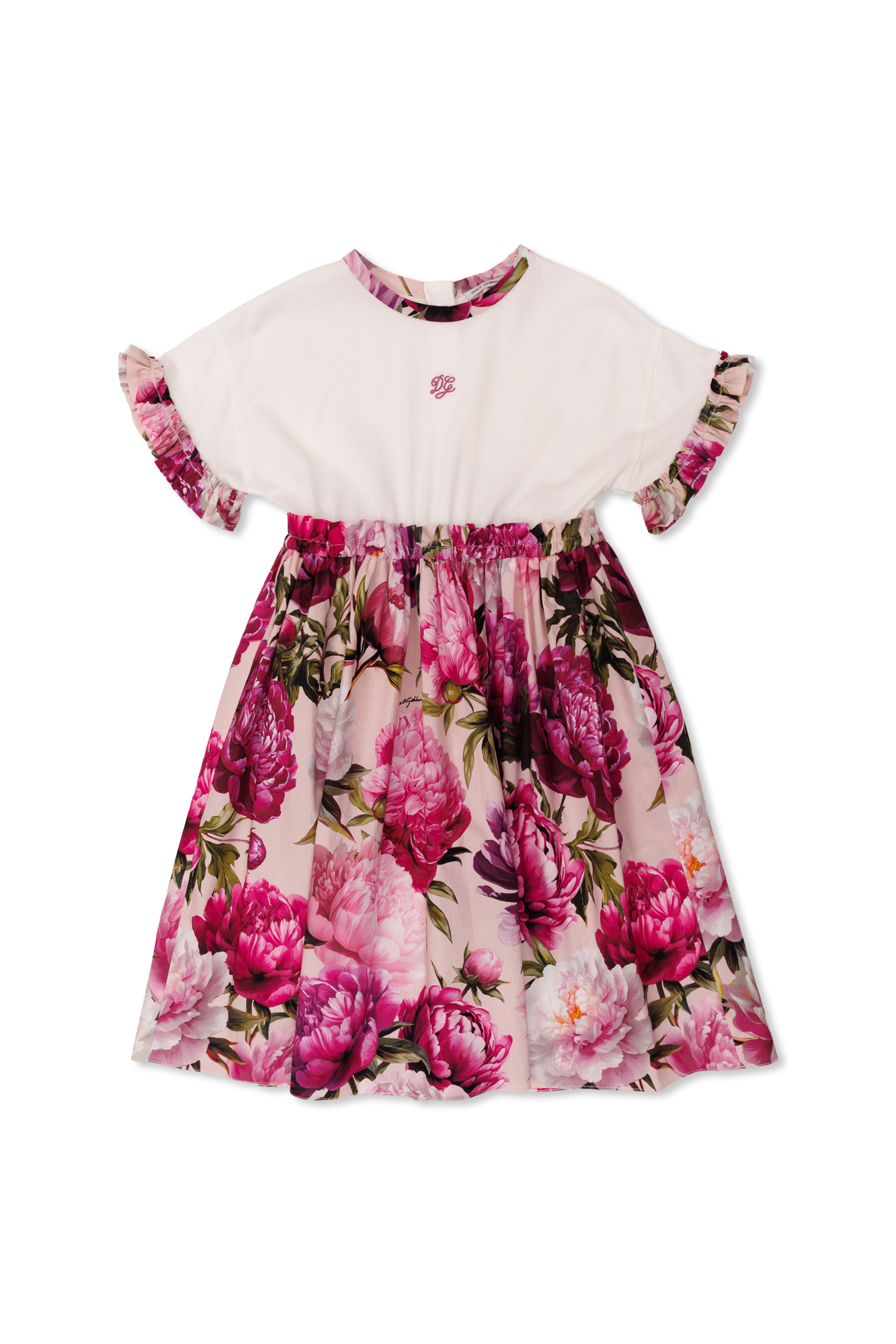 Dolce & Gabbana Kids Cotton Floral Dress for Girls - Pink & White